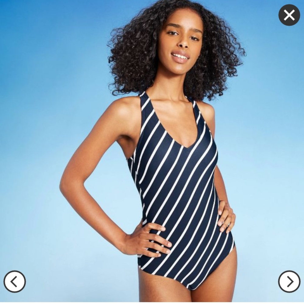 NWT Kona Sol Navy Striped Nautical One Piece Swimsuit Size M